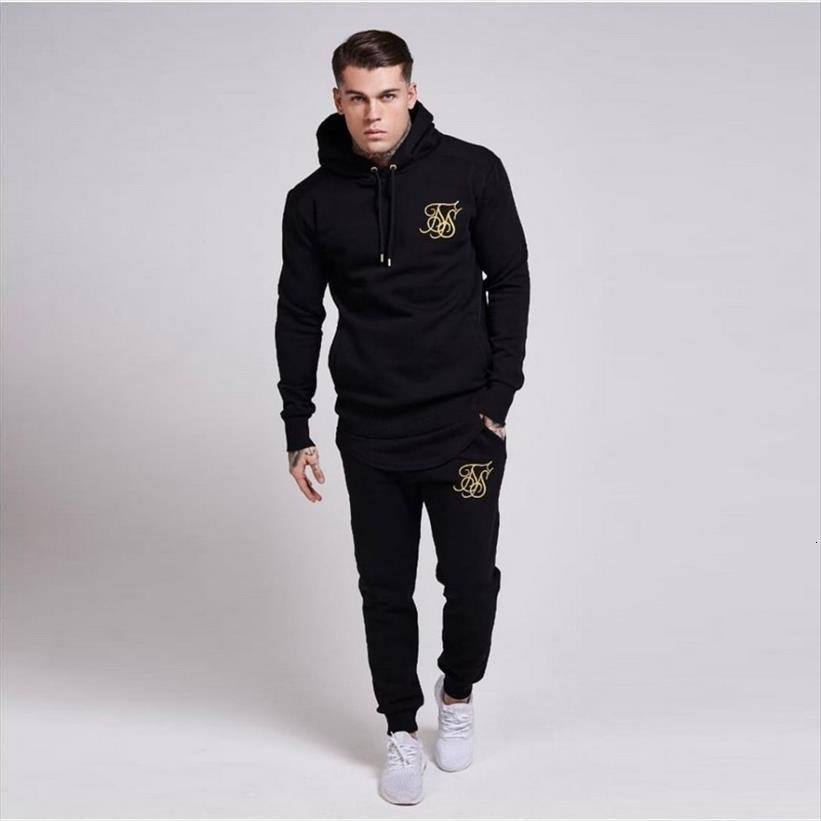 

spring autumn fashion gyms men tracksuits sets sportswear hoodies pullover pants casual sik silk embroidered clothing, Gray