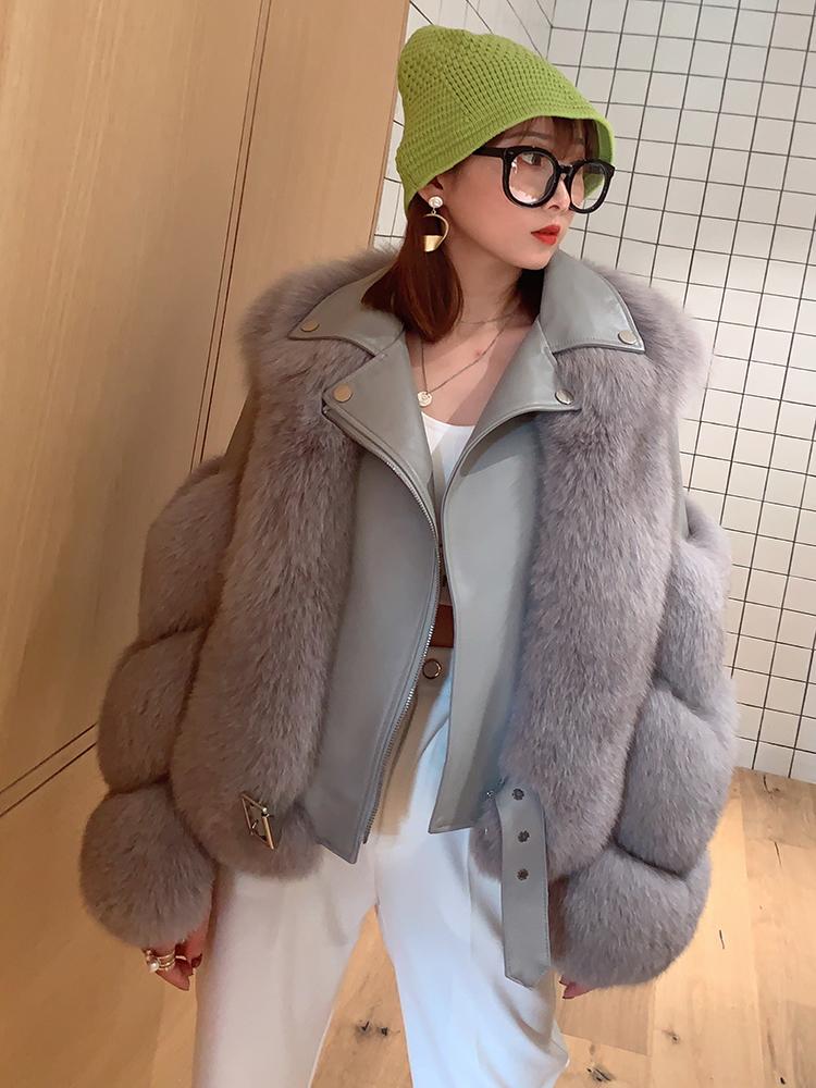 

Women's Fur & Faux High Quality Real Fashion Coat Genuine Sheepskin Leather Splicing Jacket 2021 Soft Warm Women Coats Casacozjt455, Black