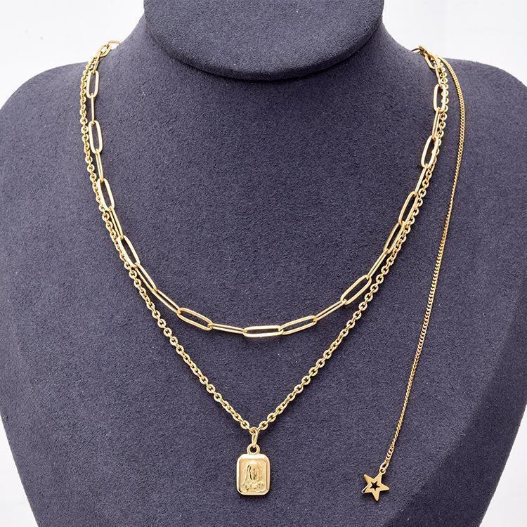 

Fashion Hip-hop Style Female Short Necklace Double-layer Pendant Titanium Steel Five-pointed Star Tassel Clavicle Chain Sale1