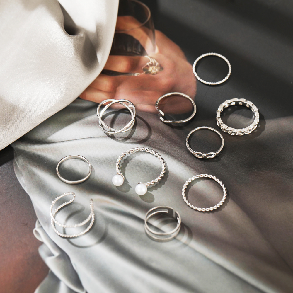 

10pcs Ring sets without stones bohemian flower rings set for all fingers 925 Sterling silver plated women fashion jewelry