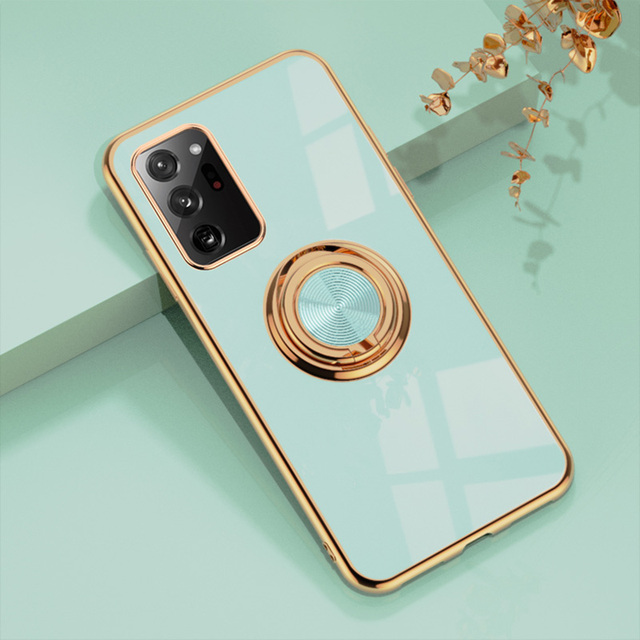 

Luxury Plating Silicone Finger Ring Holder Cases For Samsung Galaxy S21Ultra S20 FE S10 Note 20 9 10 Plus A72 A52 A42 A32 Soft Shockpoof Cover, Y1