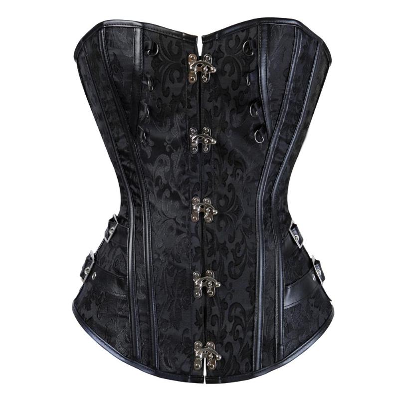 

Bustiers & Corsets And Women Sexy Steampunk Jacquard Pirate Faux Leather Corselete Studded Overbust Carnival Party Clubwear, Black;white