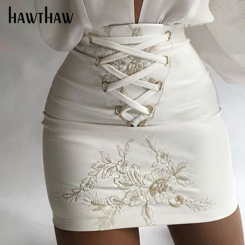 

Hawthaw Women Autumn Winter High Waist Pu Leather Slim Package Hip Bandage Mini Short Skirt 2021 Female Clothing Streetwear, White