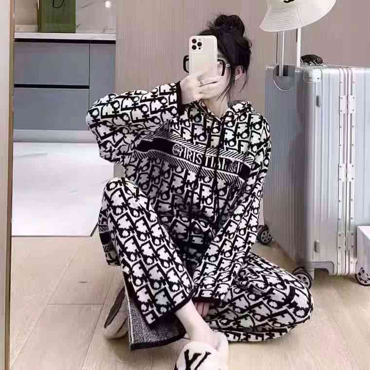 

High version autumn and Thailand's new house all over letter printed long sleeve Pants Set, Black