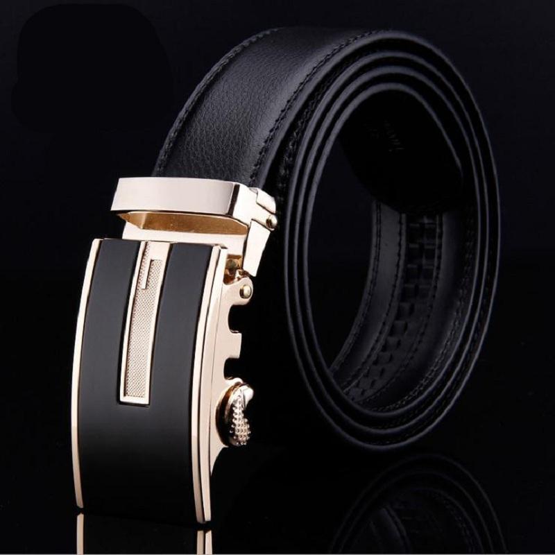 

Belts Men Fashion Luxury Business Leather Belt Casual Jeans Automatic Buckles, Black