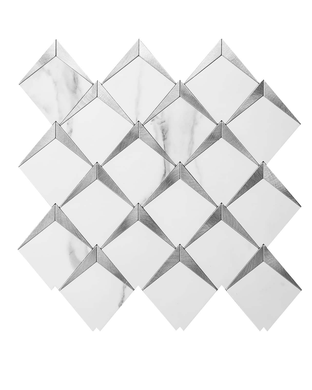 Art3d 6-Sheet 3D Wall Stickers Self-adhesive Diamond Mosaic Peel and Stick Backsplash Tiles for Kitchen Bathroom , Wallpapers(26.4X26.4CM)-image-725128656