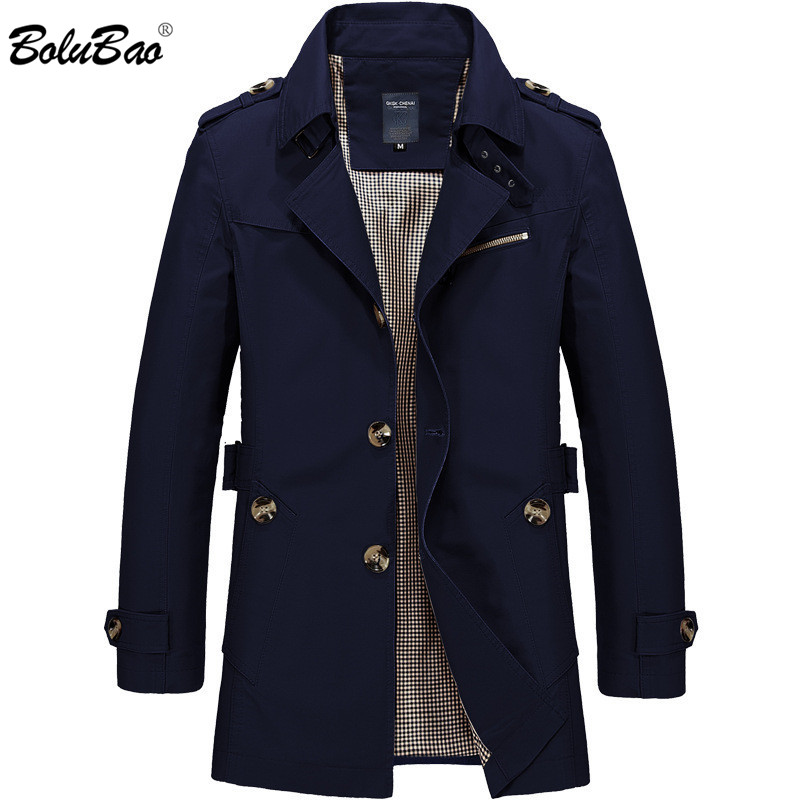 

BOLUBAO New Men Fashion Jacket Coat Spring Brand Mens Casual Fit Wild Overcoat Jacket Solid Color Trench Coat Male, Khaki