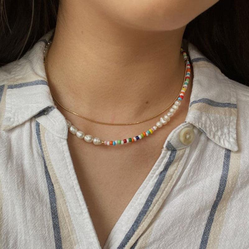 

Chokers Freshwater Pearl Beaded Necklace, Seed Bead Jewelry, Pearl. Necklace. Peruvian Opal., Golden;silver