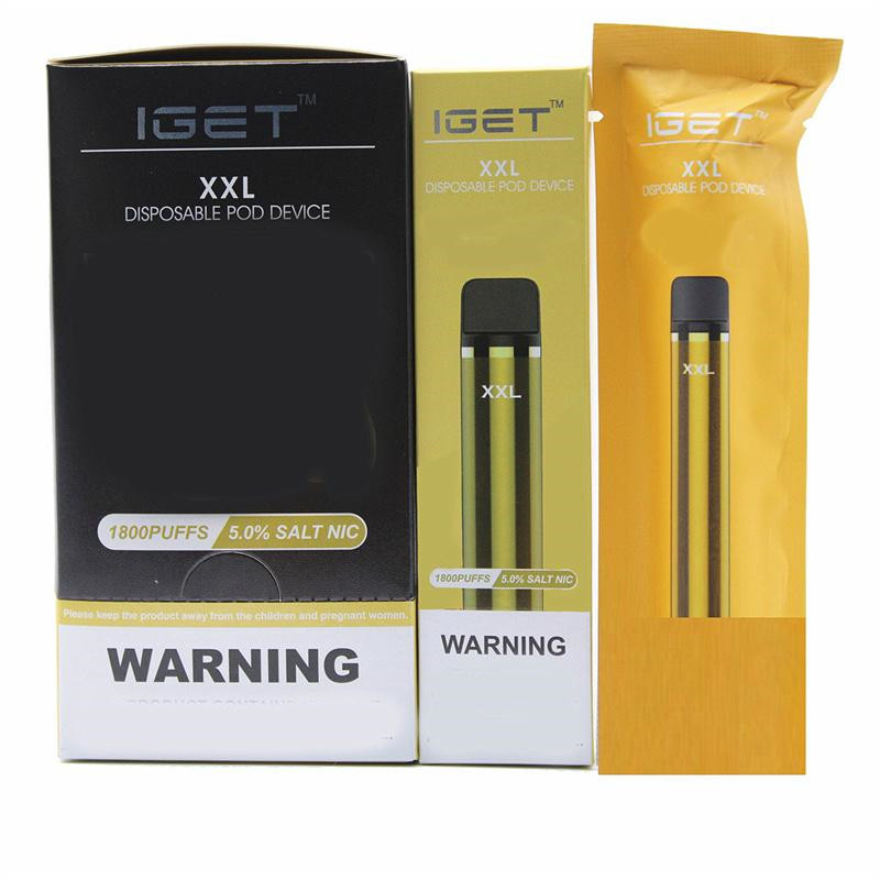 

Original Iget XXL 1800 Puffs Disposable Pod Cigarettes Device Kit 950mAh Battery 2.4ml Prefilled Cartridge Vape Pen Authentic VS Bar puff Flex