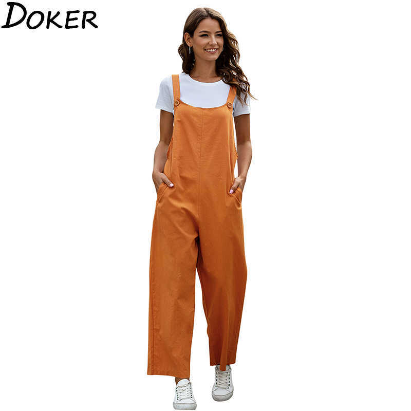 

Fashion Women Girls Loose Solid Jumpsuit Strap Dungarees Harem Trousers Ladies Overall Pants Casual Playsuits Plus Size 210603, Orange