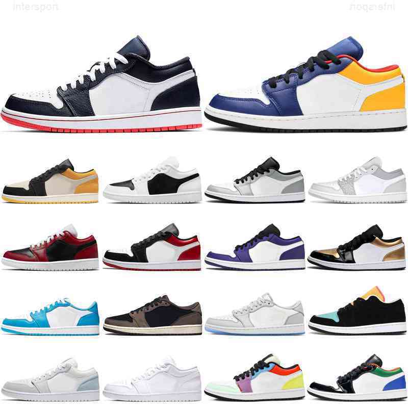 

Men Women Jumpman 1 1s Low Basketball Shoes Light Smoke Grey Paint Drip Magenta Court Purple Midnight Navy Outdoor Sports Sneakers Trainers