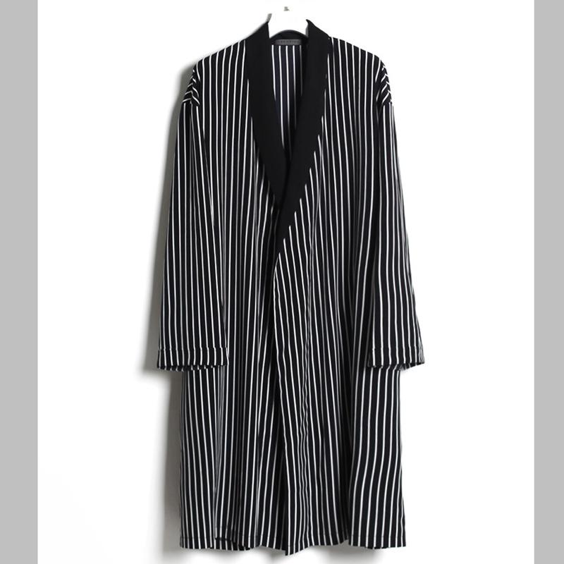 

Men' Coat Spring Autumn Thin Loose In The Long Cardigan Leisure Windbreaker Stripe Lapel British Large Size Tide Trench Coats, Black