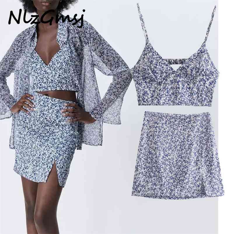 

Set Casual Blouse+Camis+Skirt High Waist Vintage Spring Summer 3 Pieces Set Fashion 04 210628, As picture