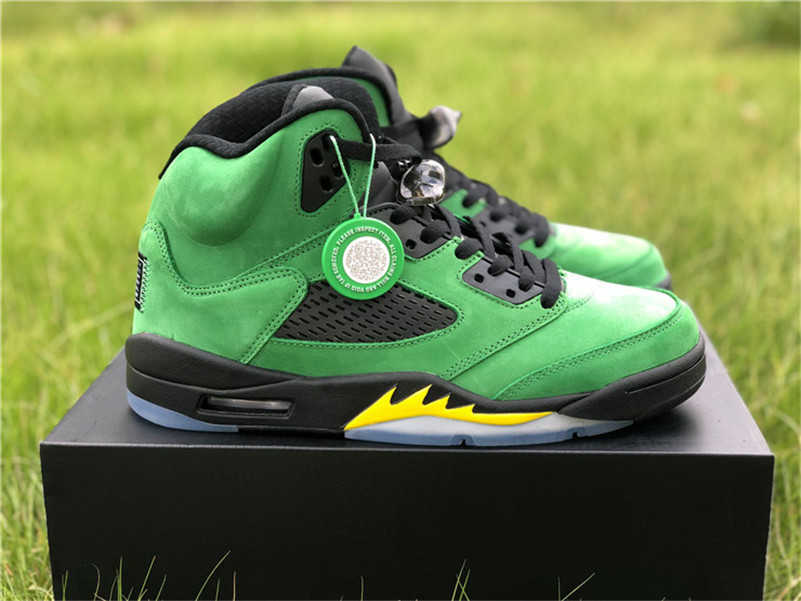 

2021 Released Authentic 5 SE Oregon Green Black Yellow Strike 5S Men Athletic Shoes Sports Sneakers With Original box CK6631-307