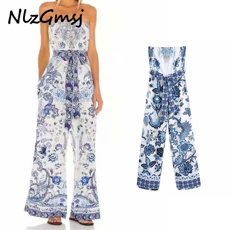 

Jumpsuit Breast wrapping Party Wide Leg Rompers Print Plus Size Overalls 04 210628, As picture
