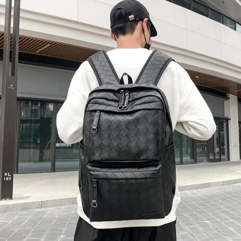

Sac A Dos 2021 Luxury Big Backpack Black School Waterproof Bag Pack Trendy Woven Large Pu Leather Rucksacks Mens Laptop Bags