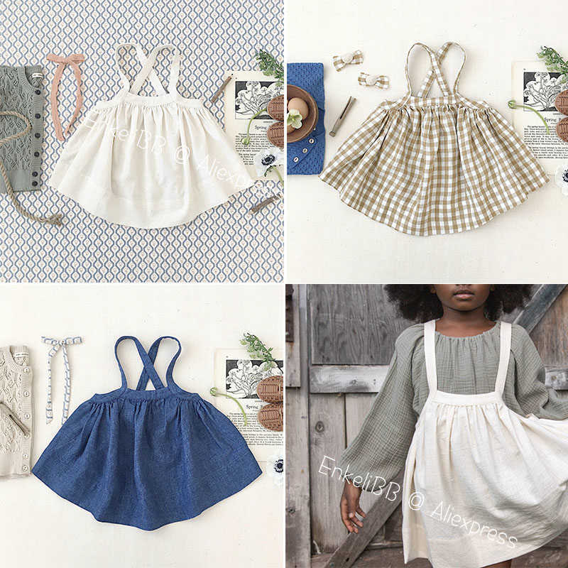 

EnkeliBB Made of Cotton and Linen Quality Kids Girls Summer Sleeveless Dress Brand Design Soor Ploom Children Clothing Beautiful Q0716, As shown