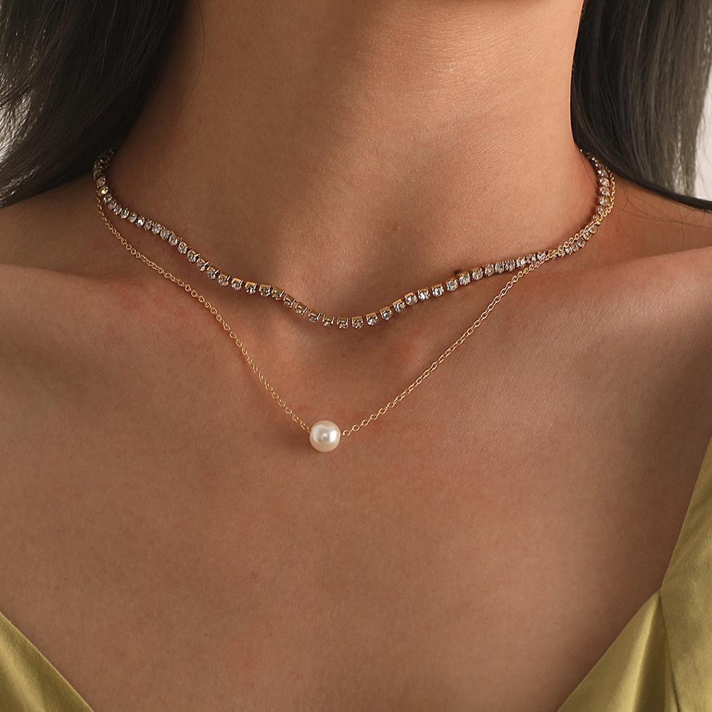 

Minilist Crystal Link Neckalce for Women Bohemia Clavicle Chain Choker Pearl Pedant Necklace Kpop Neck Collar