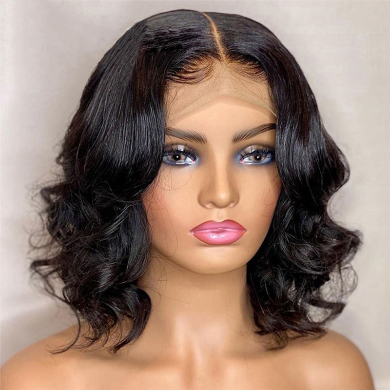 Costume Accessories Short BOB Natural Black Wavy Lace Frontal Wigs With Natural Hairline Synthetic Hair For Black Women Heat Resistant Fiber-image-749168439