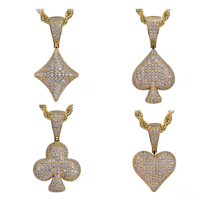 

Pendant Necklaces Mens Necklace Iced Out Poker With Gold Chain 4 Styles +Cubic Zircon Hip Hop Jewelry