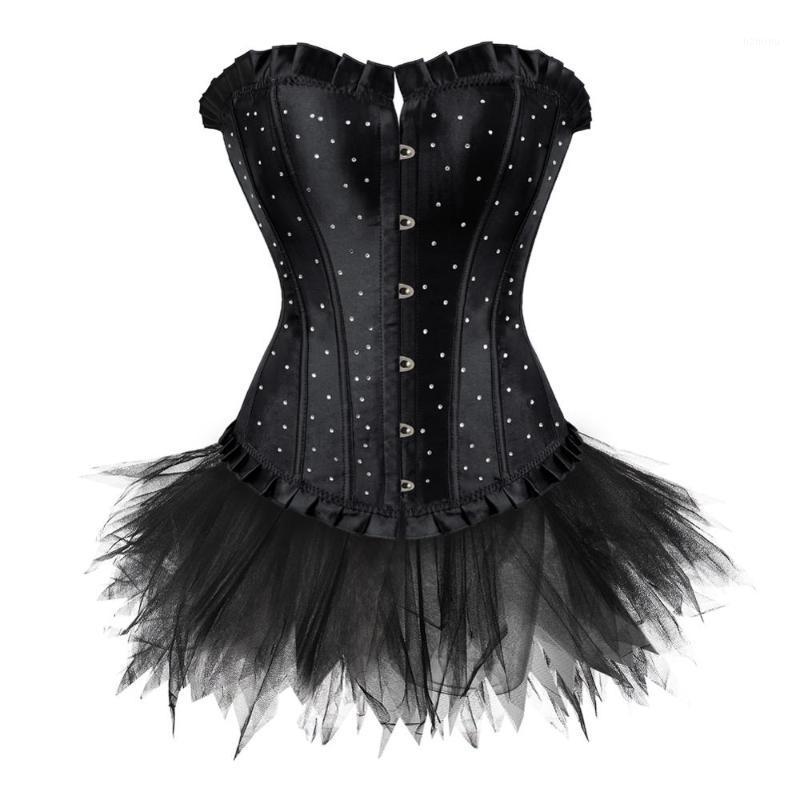 

Bustiers & Corsets Corset Bustier With Tutu Skirt Women Gothic Plus Size Rhinestones Lace Up Boned Corselet Dress Club Party Evening Years E, Black