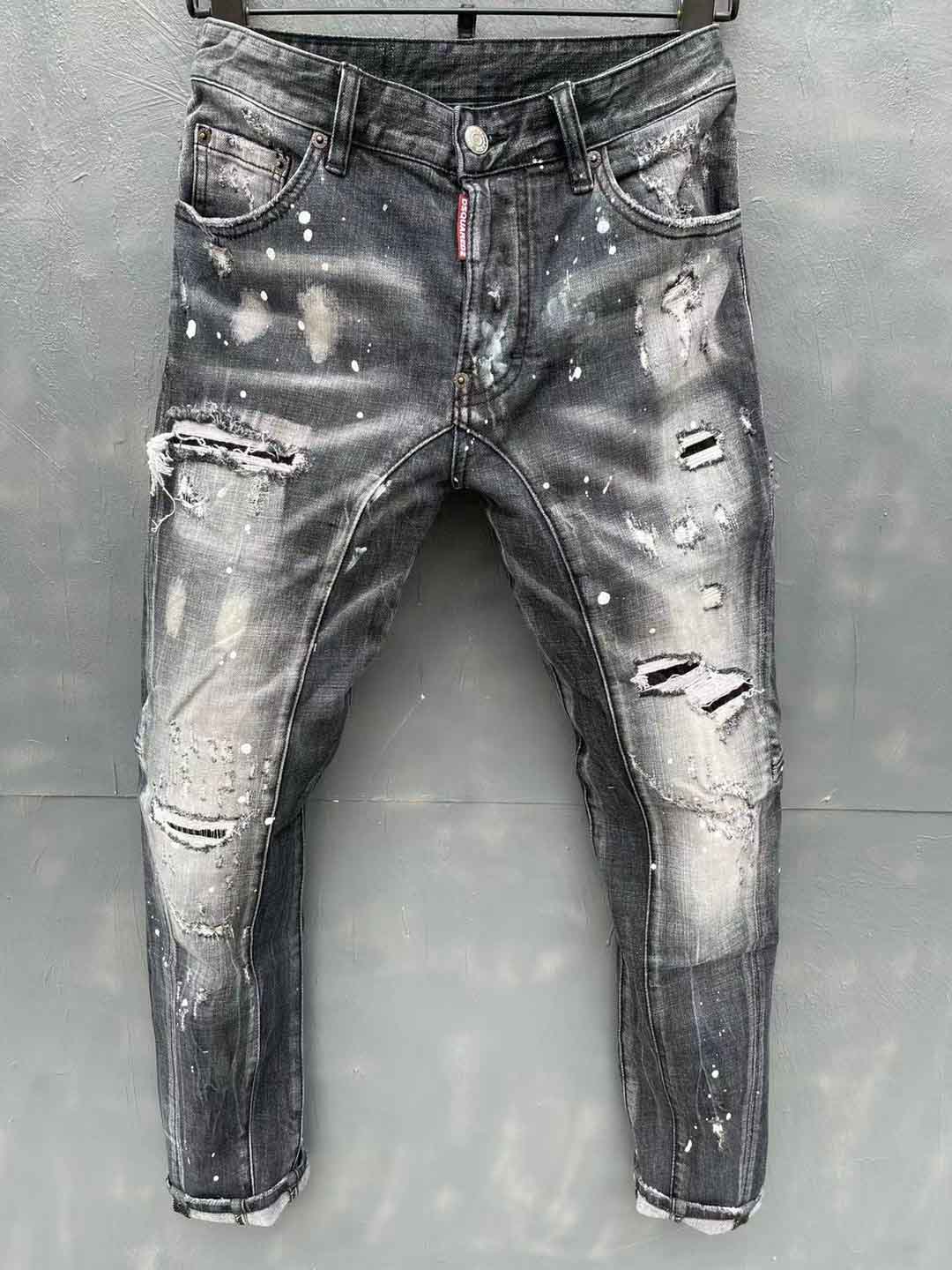 

Men Stylist Jeans Hole Zipper High Quality Men Jeans Motorcycle Biker Men Pants Black Size 44-54, Blue