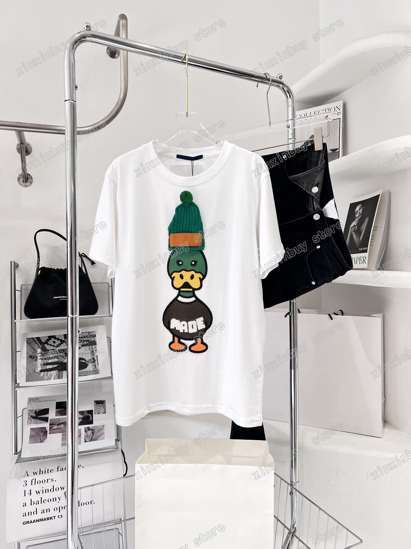 

22ss Men Women Designers T-Shirts tee Embroidery duck hat paris letter print short sleeve Man Crew Neck Fashion Streetwear Green white black XS-XL