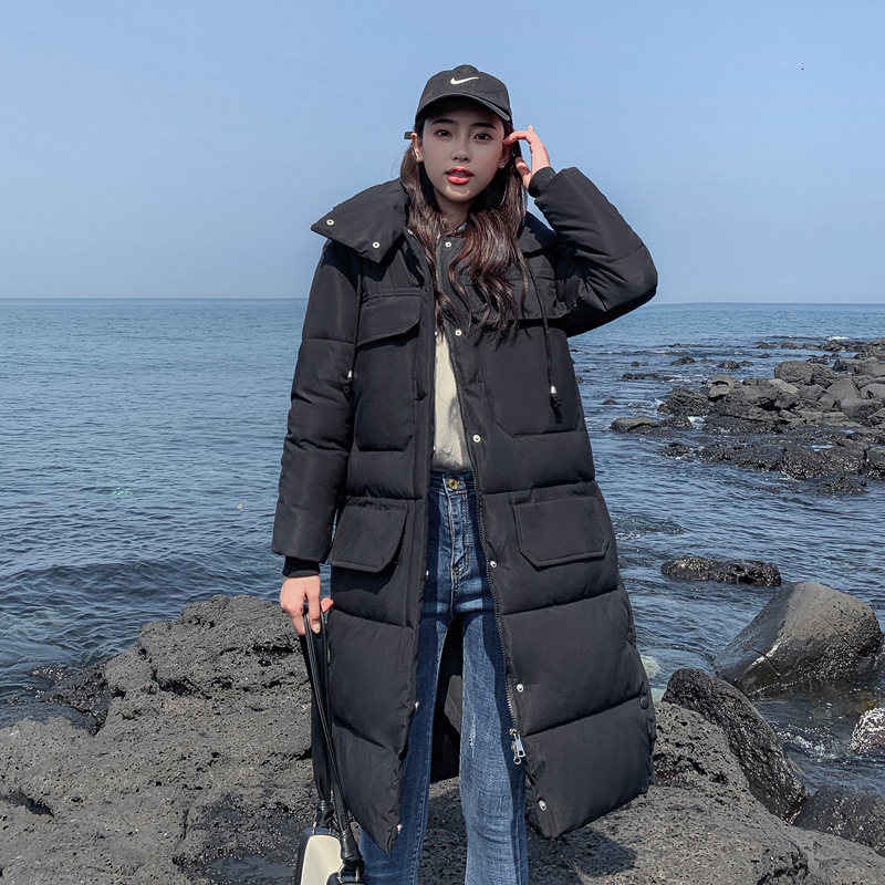 

Women's Down & Parkas Winter Coat Fashion Outerwear Long Sleeve Hooded Jackets Cotton Padded Pockets Bandage Solid Coats Clothes D, Black