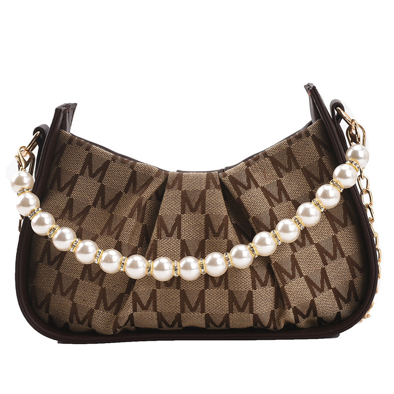 

Lady Shoulder Bag Women Handbags Fold Cloud Pearl one-shoulder Armpit Purse Summer Letter Chain Messenger bags, Blue