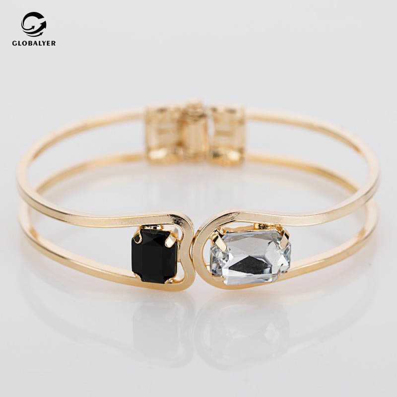 

Explosion Hollow Two Crystal Korean Style Elegant Fashion Bracelet Ladies Birthday Gift Ladies Jewelry 107 Q0717
