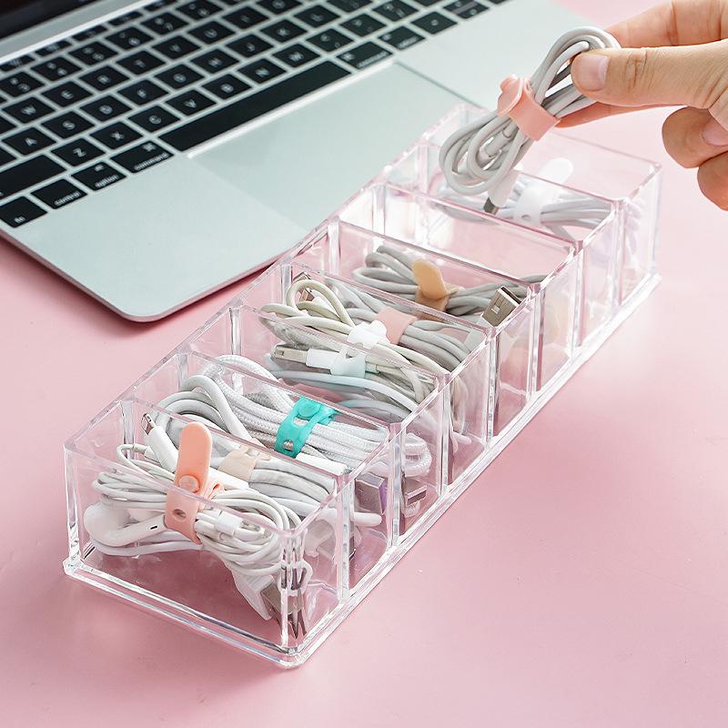 

Storage Boxes & Bins Desktop Organizer 8 Cells Clear Charging Cable Charger Box Multifunctional Small Items Pins Note Pads Case, 8 grid