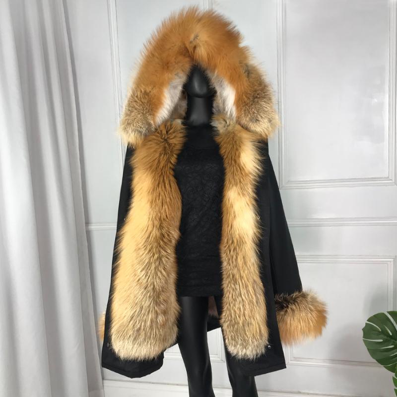 

Women' Fur & Faux Women Winter Outwear 2021 Real Parkas For With Red Collar Hood Liner Large Coat Jacket Thick Warm Fo
