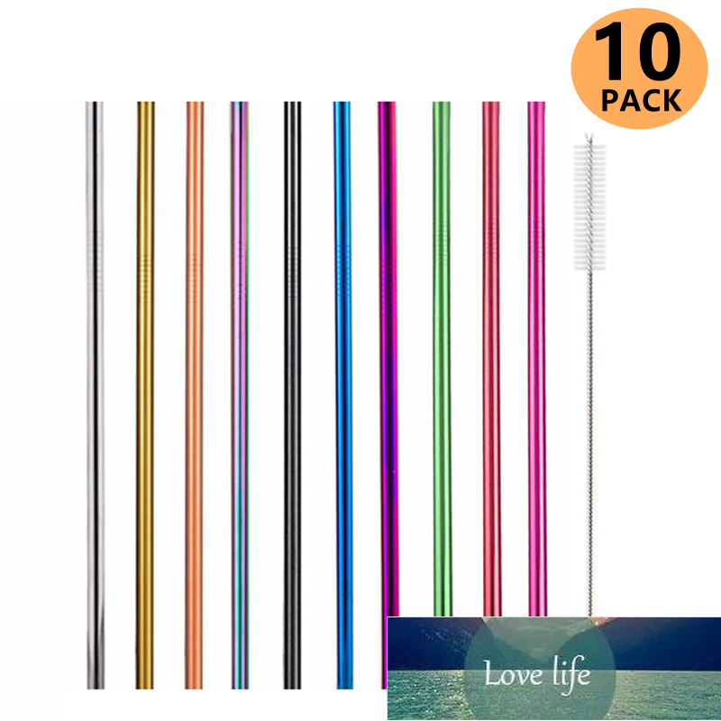 

Mixed Color Reusable Metal Drinking Straw with Cleaning Brush Colorful 304 Stainless Steel Straws for Party Favors Bar Accessory