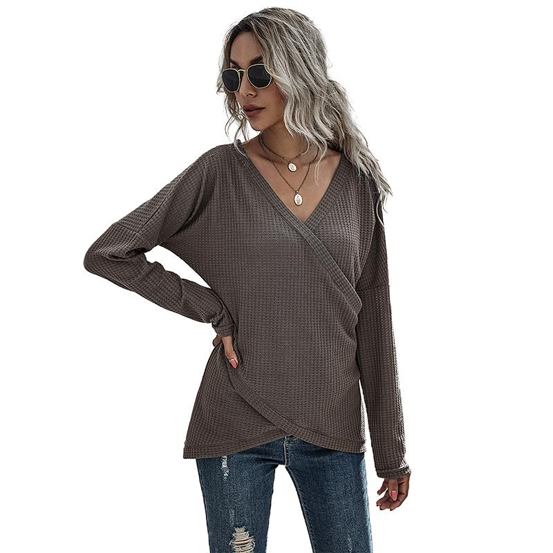 

Women' Sweaters 2021 Autumn And Winter Sexy V-Neck Sweater Gray Women Pullover Long-Sleeved Slim Top Female Plus Size -XL, Khaki