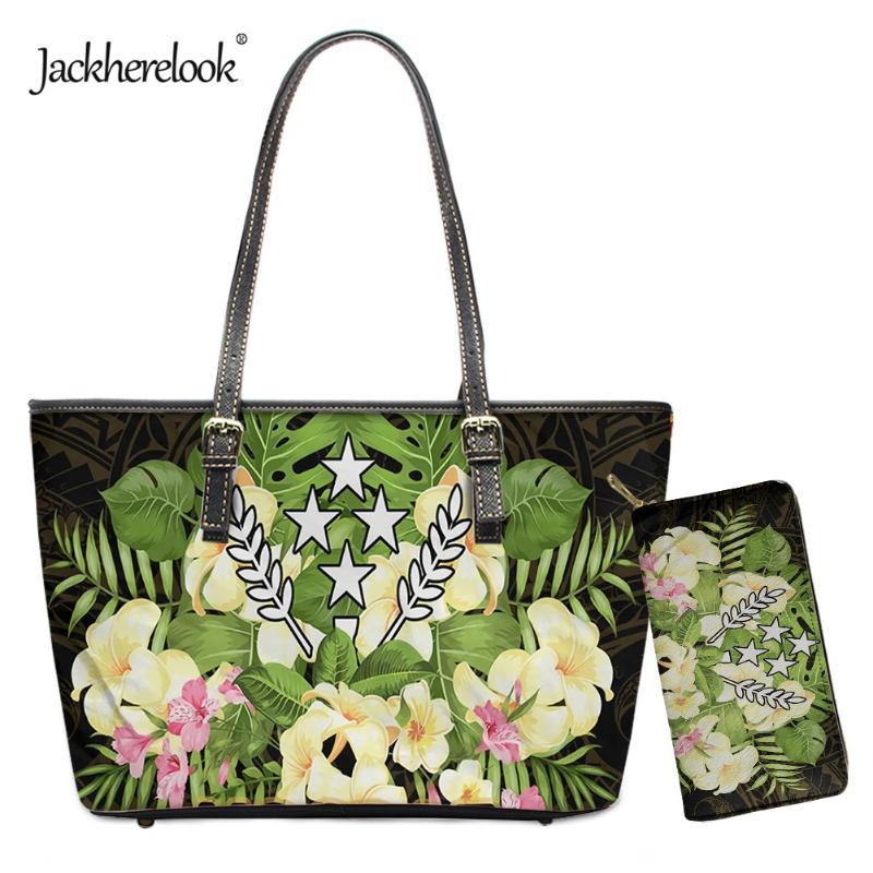 

Evening Bags Jackherelook Kosrae Plumeria Polynesian Pattern Women's Handle Bag Female Luxury Tote Shoulder Clutch Wallet 2pcs/Set Bolsos