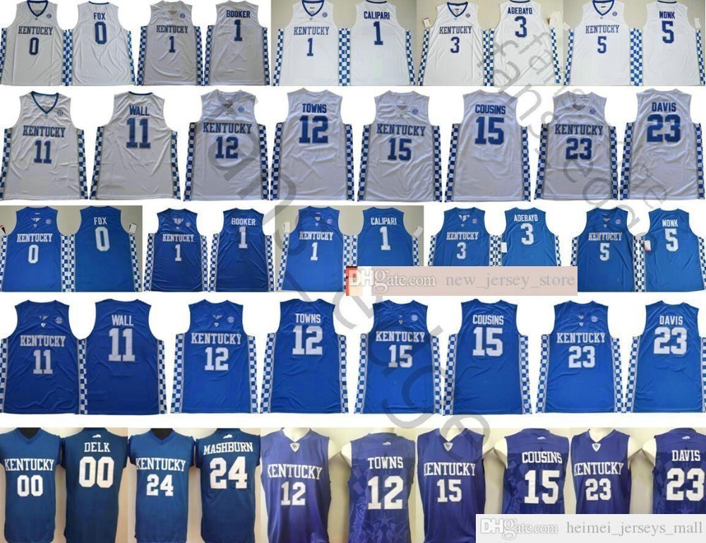 

NCAA Kentucky Wildcats 0 Fox 5 Monk 3 Adebayo John11 Wall 12 Towns 15 Cousins Anthony 23 Davis Devin 1 Booker Stitched Basketball Jersey, Black;red