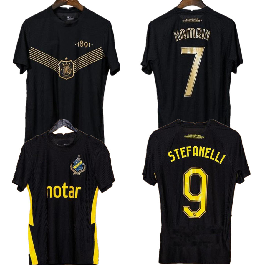 

21 22 AIK Fotboll 130 Years soccer jersey home Shirt Black golden Papagiannopoulos Rogic Larsson tihi 2021 2022 AIK 130th anniversary