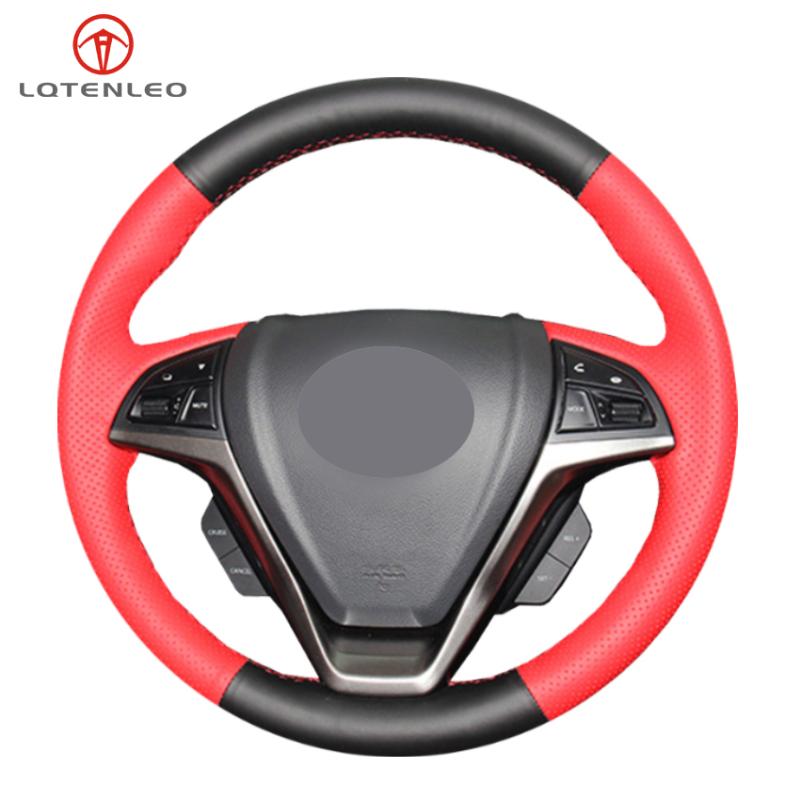 

Steering Wheel Covers LQTENLEO Black Red Leather Car Cover For Changan CS15 EV 2021 CS55 CS75 2013-2021