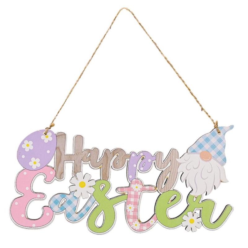 

Party Decoration Easter Decorations Wooden Happy Hop Joy Ornament With Egg Patterns Lanyard For Home Office Wall Dec