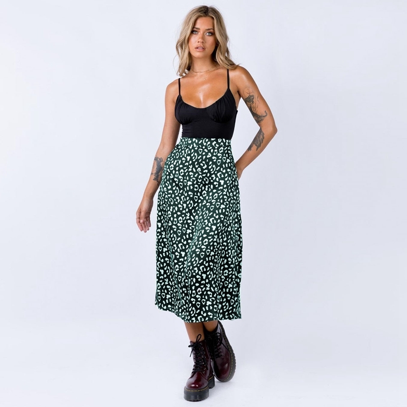 New Sexy Leopard Print Chiffon Split Skirt Casual Fashion Long Skirts for Women Spring Summer Zip Elegant Female Skirt 210419