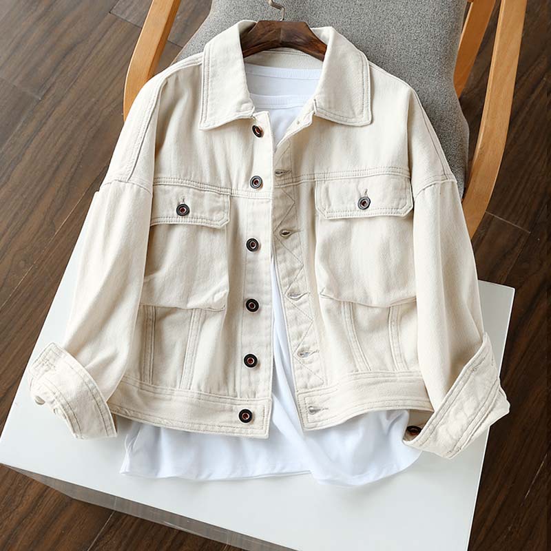 

Designs Denim Jacket Spring Jeans Coat Long Sleeve White Jeans Top For Women Solid Denim Jacket Women Short Overcoat Ladies Jac, As the picture