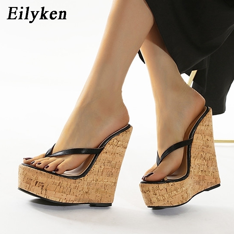

Eilyken Sexy Super High Heels Large Size -42 Platform Wedges Pinch slippers Mules Slippers Shoes Women Sandals 210408, Black