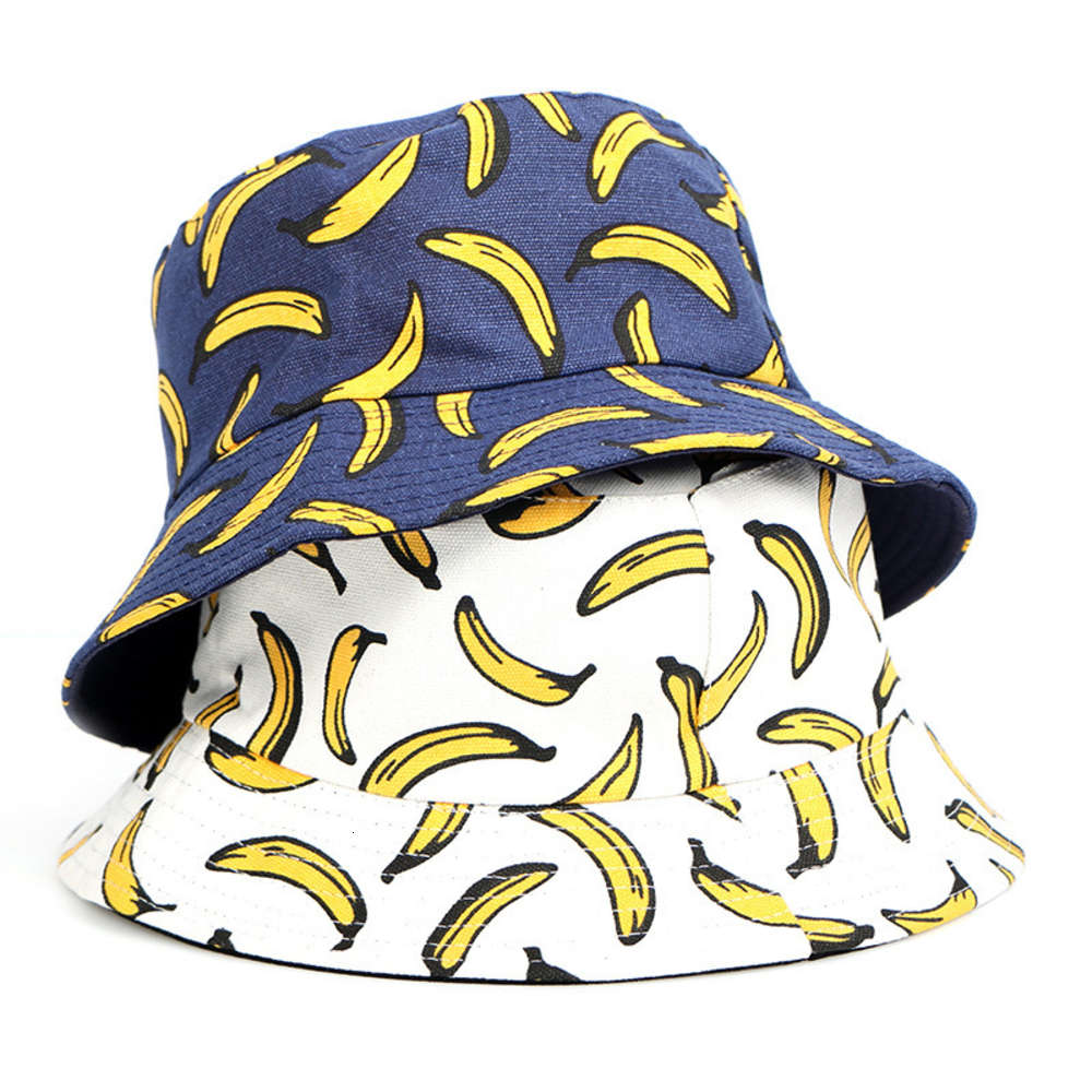 

Sun hat Spring and summer banana print double sided fisherman's lovers sun basin hat, Blue;gray