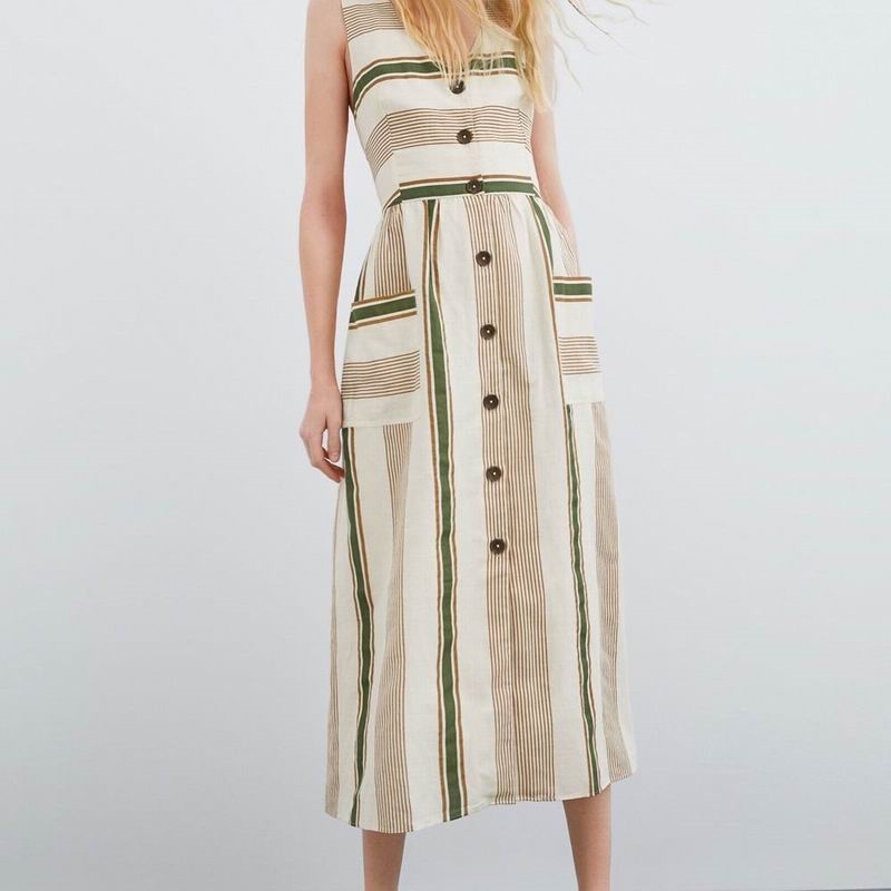 

Women Summer Dress Fashion Striped Tank Sleeveless Fit and Flare Casual Style Modern Lady' Holiday Dresses 210602, Stripe