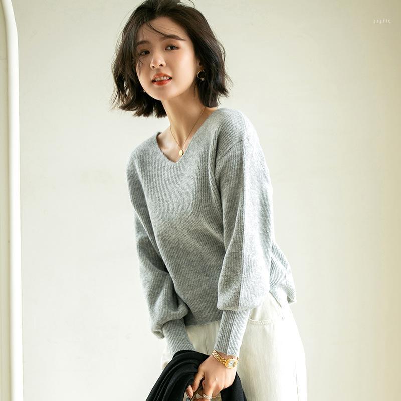 

Women's Sweaters Autumn And Winter Arrival V-neck Loose Lazy Imitation Mohair Split Pullover Sweater Women Y8037, Pink