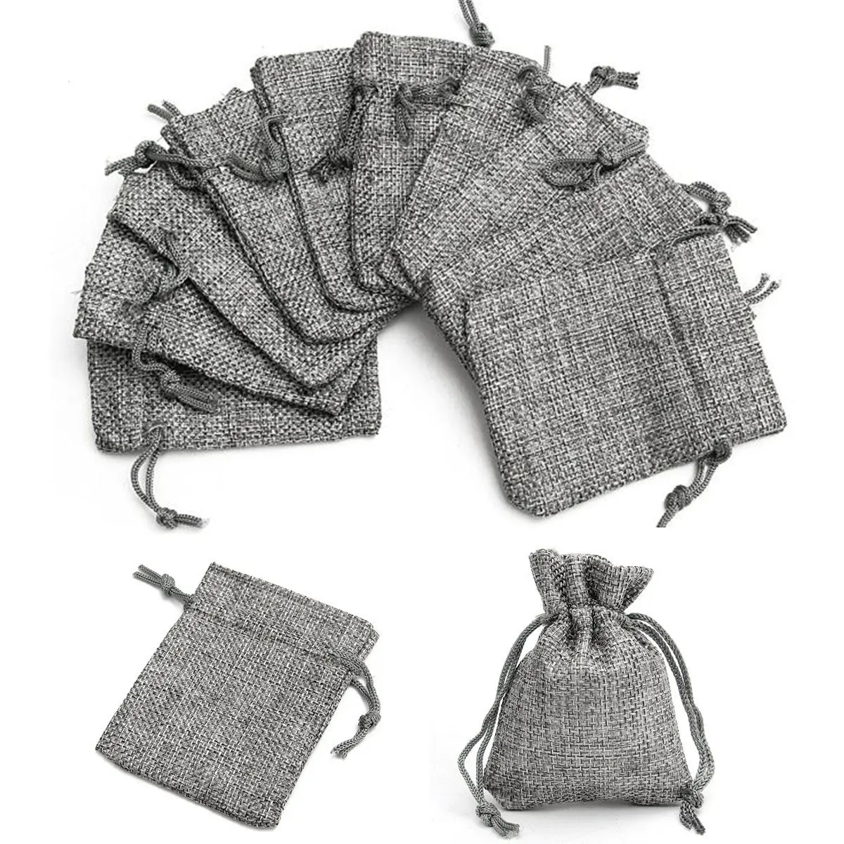 

Grey Burlap Bags Jute Hessian Drawstring Sack Small Wedding Favor Gift
