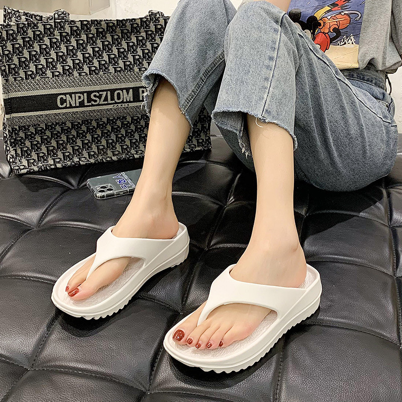 

luxury slippers couple's thick bottomed beach flip flop for women 2021, Black