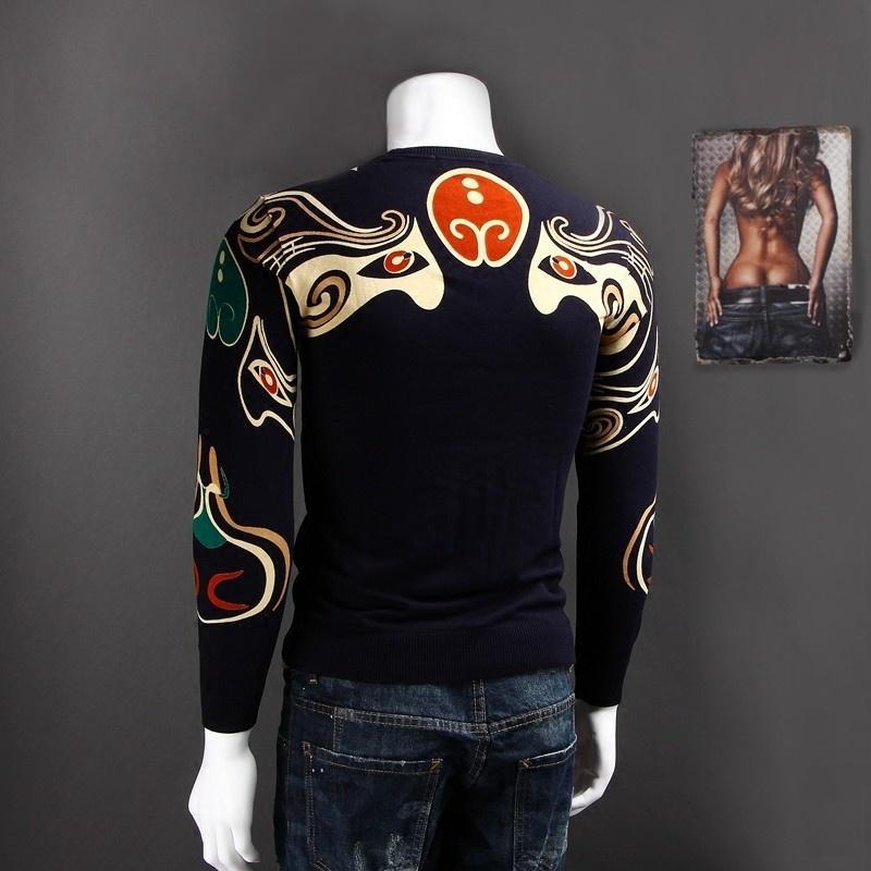 

Men's Sweaters Casual Street Men Long Sleeve Pattern Printed Fashion Knitting Tops 2022 Autumn O-Neck Pullover Sweater Plus Size 4XL, As photos