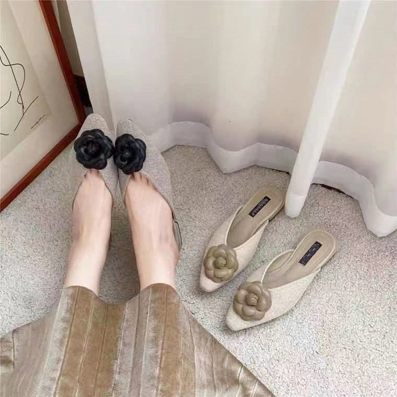 

Slippers Bailamos Women 2021 Brand Designer Slip On Mules Flat Heel Casual Shoes Flowers Buckle Flats Summer Footwear CLI6, Apricot 1