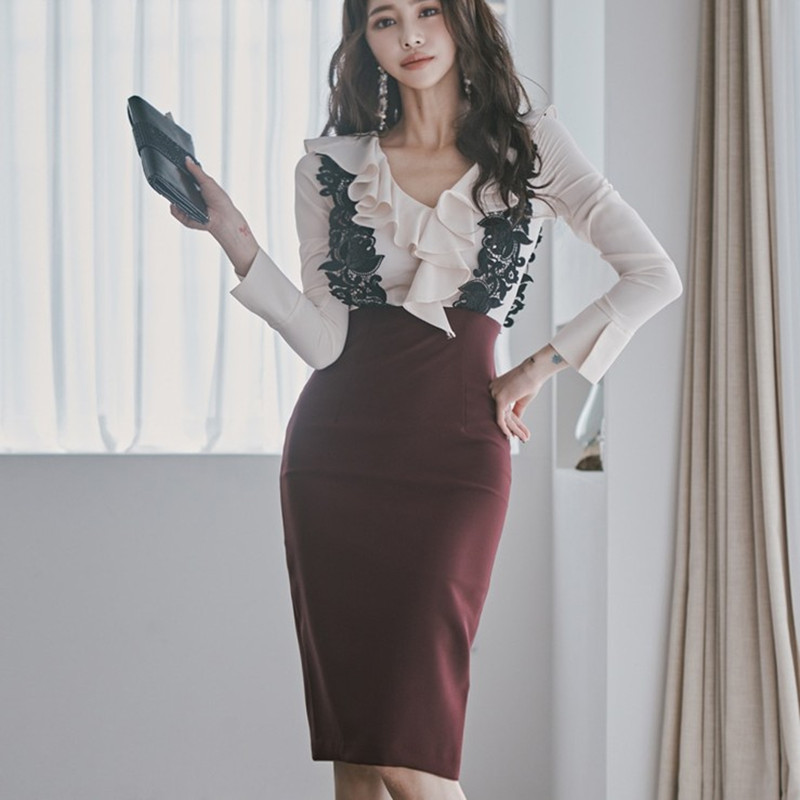 

ZAWFL Spring Women Waist Slim Wear To Work Dresses OL Business Midi Vestido De Festa Korea Trumpet Bodycon Dress 210525, Picture color